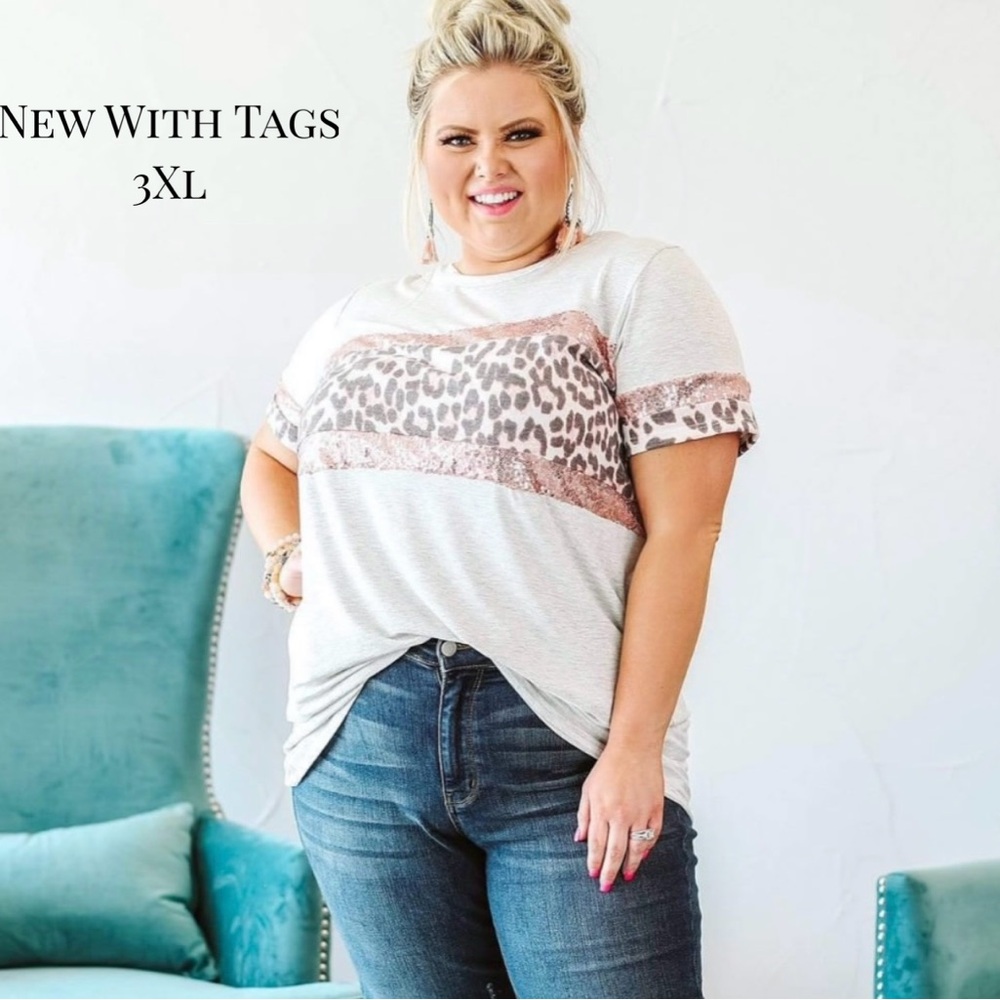 NWT Twist of Fate Curvy Dress Top 3XL Pockets Sequins Leopard Grey Glitzy Girlz